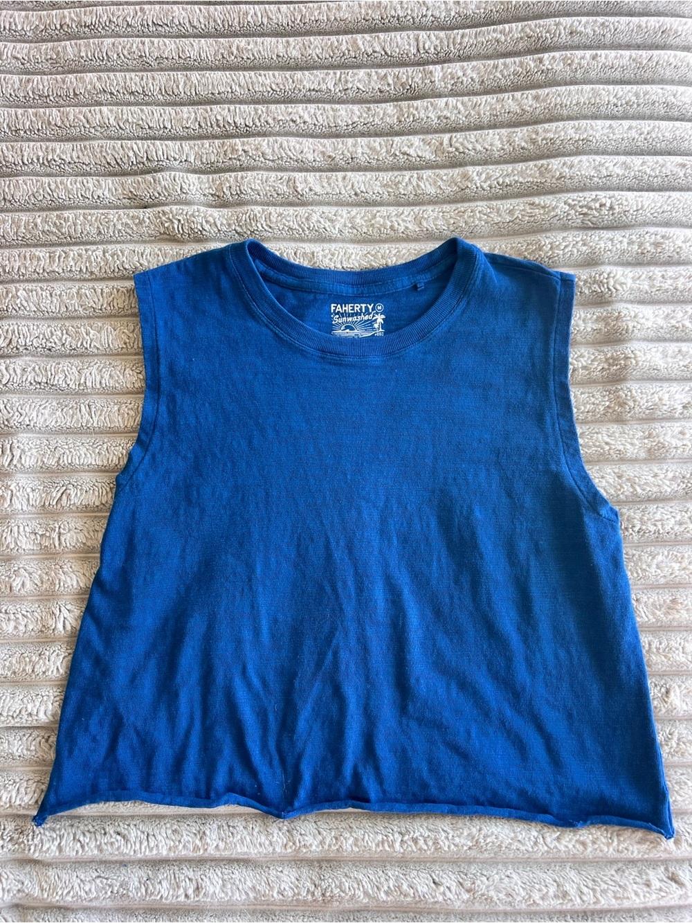 Faherty Women's Sunwashed Slub Muscle Tank Blue Size M - Picture 2 of 8